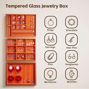 Coral house 3-layered, glass vintage jewelry box